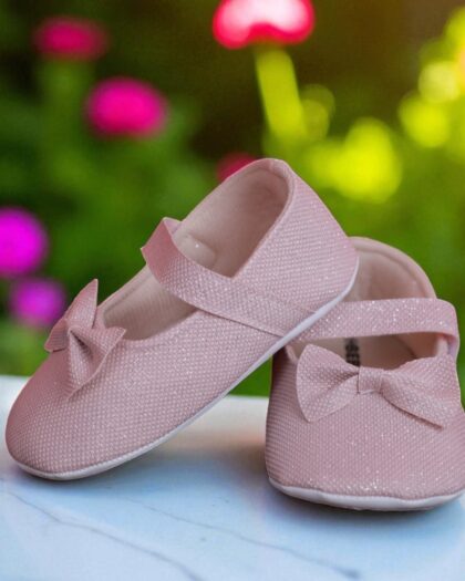Beblux Fiyonklu Simli Pudra Babet Bebek Ayakkabısı