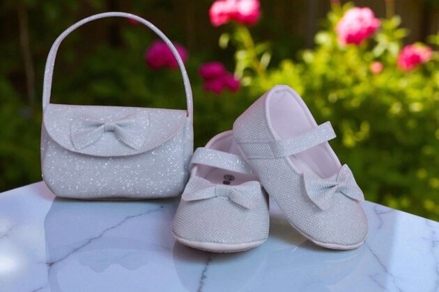 Beblux Fiyonklu Simli Mint Yeşili Bebek Ayakkabı & Çanta Seti
