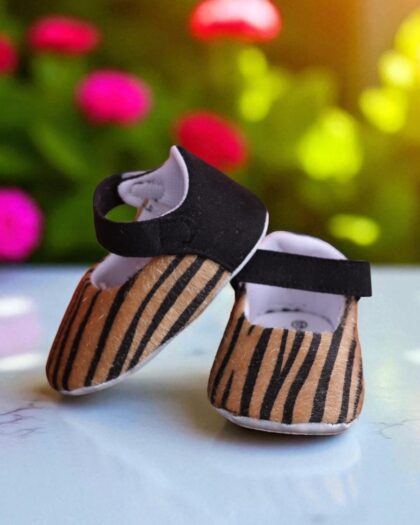 Beblux Gri Leopar Çizgili Babet Bebek Ayakkabısı