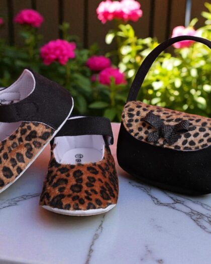 Beblux Leopar Desenli Bebek Ayakkabı & Çanta Seti