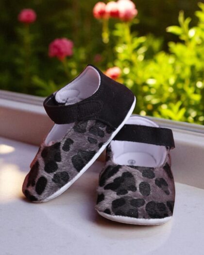 Beblux Gri Leopar Desenli Babet Bebek Ayakkabısı